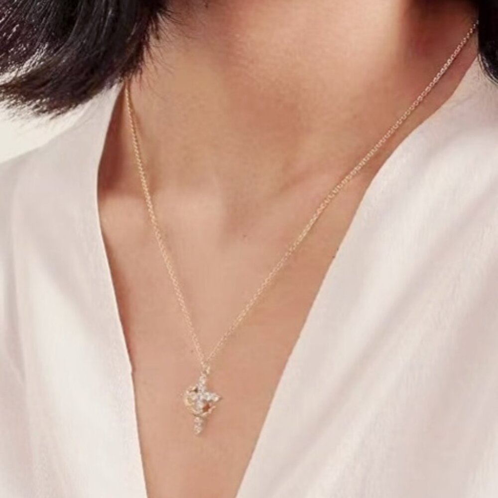 Gold Crown Cross Necklace with Zircon, LED Light-Up Wooden Box & LOVE Card